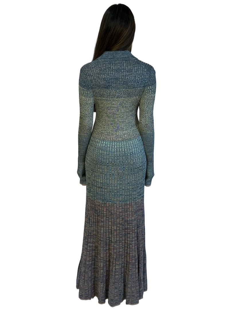 Zimmermann Cyan / Green Rib Knit Button Up Dress. Size: 2