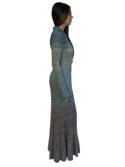 Zimmermann Cyan / Green Rib Knit Button Up Dress. Size: 2