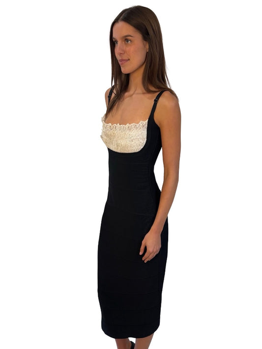 Herve Leger Black Bandage Wrap Dress w/ Lace Bust. Size: M