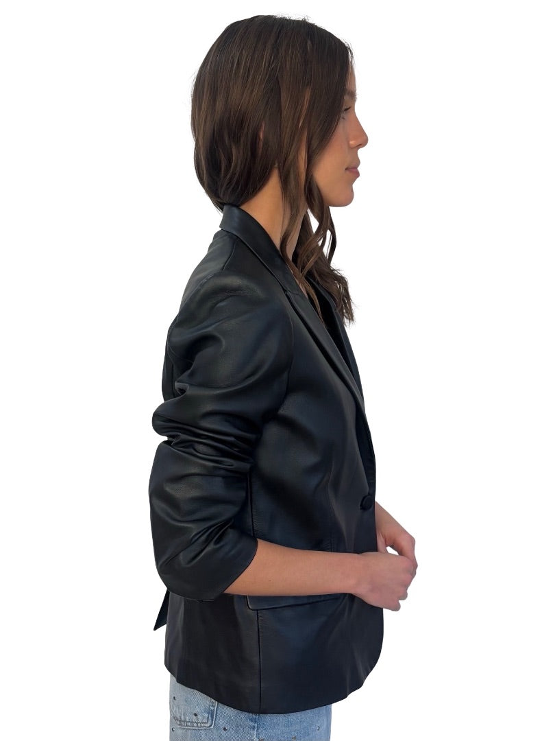Zadig & Voltaire Deluxe Black Lamb Leather Blazer. Size: M