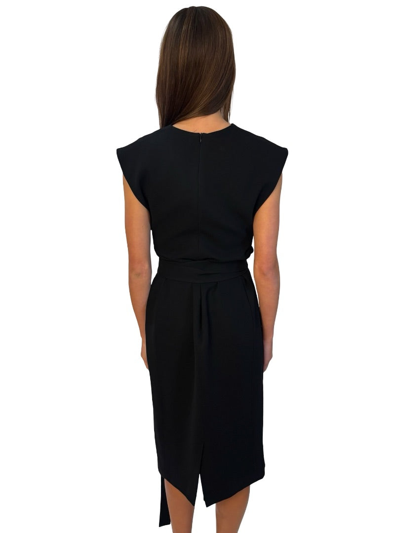 Carla Zampatti Black Sleeveless Dress w/ Waist Tie. Size: 12