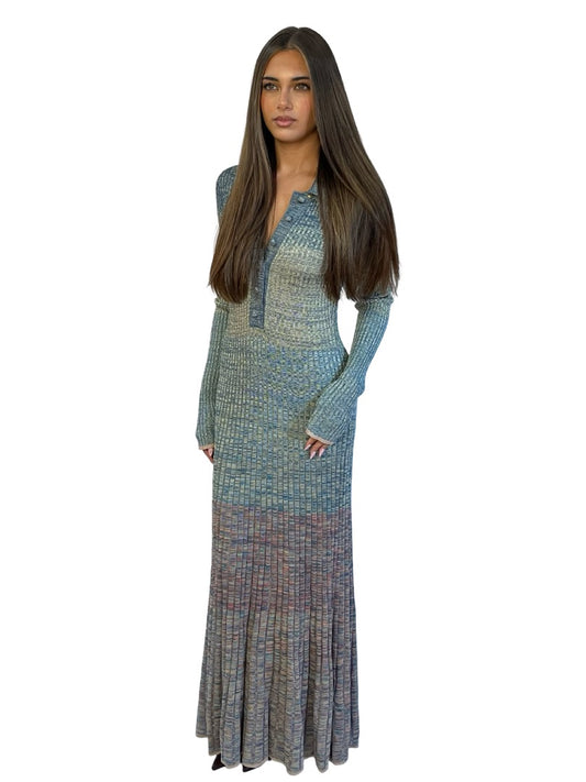 Zimmermann Cyan / Green Rib Knit Button Up Dress. Size: 2