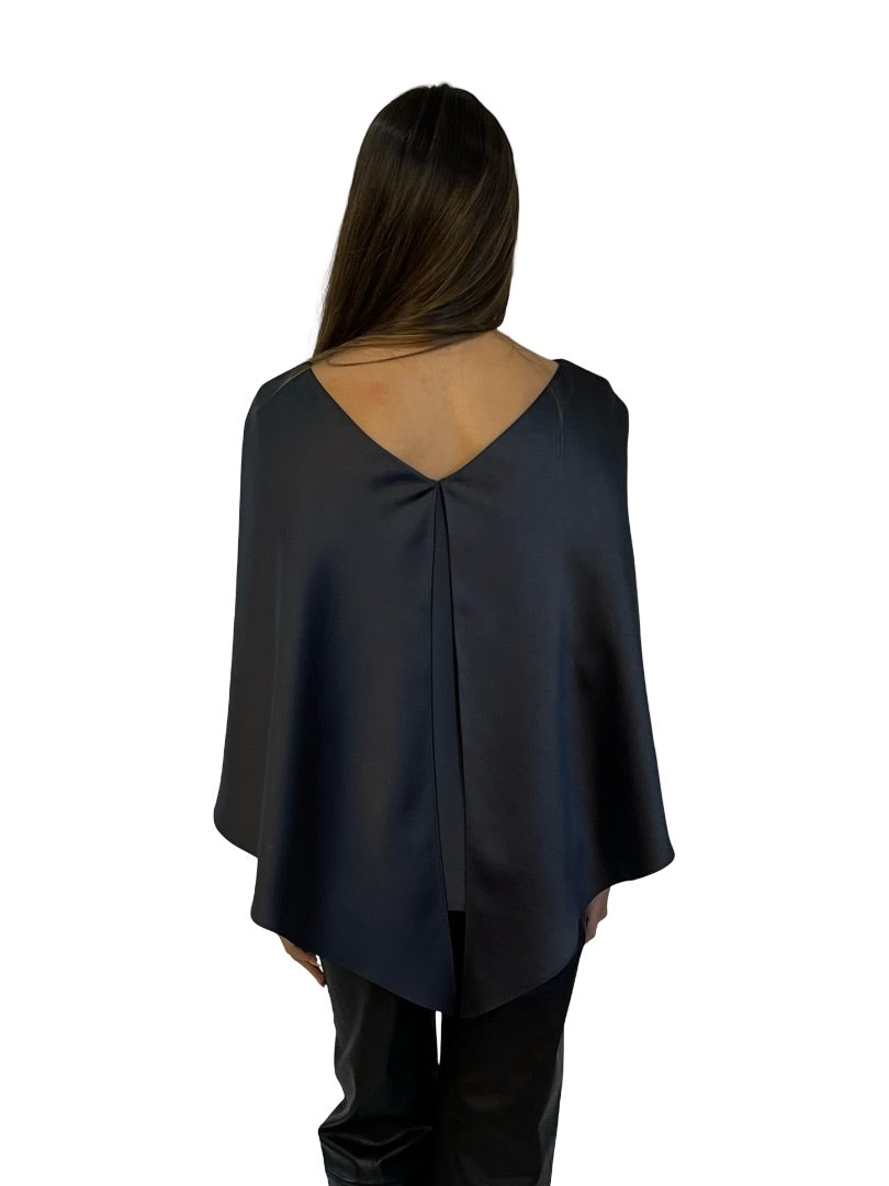 Carla Zampatti Charcoal Satin Cape Top. Size: 6