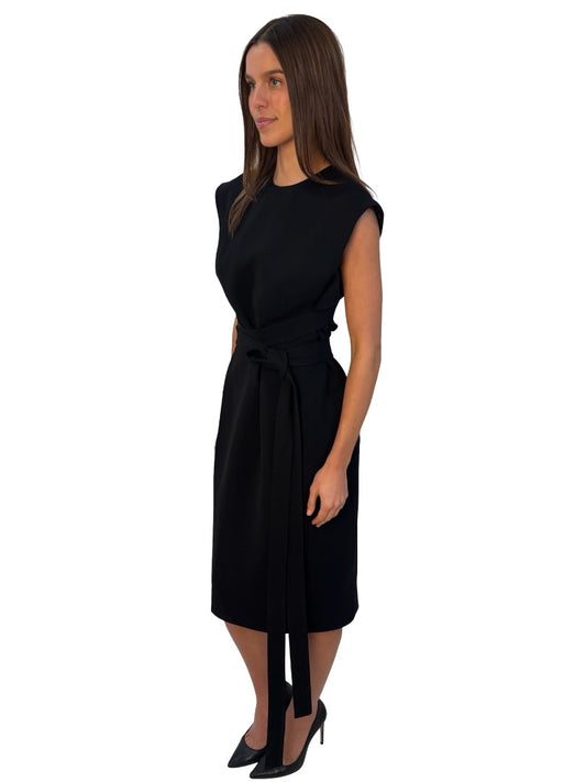 Carla Zampatti Black Sleeveless Dress w/ Waist Tie. Size: 12