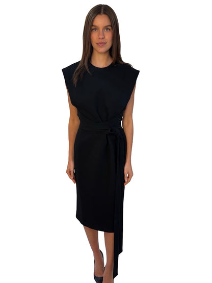 Carla Zampatti Black Sleeveless Dress w/ Waist Tie. Size: 12
