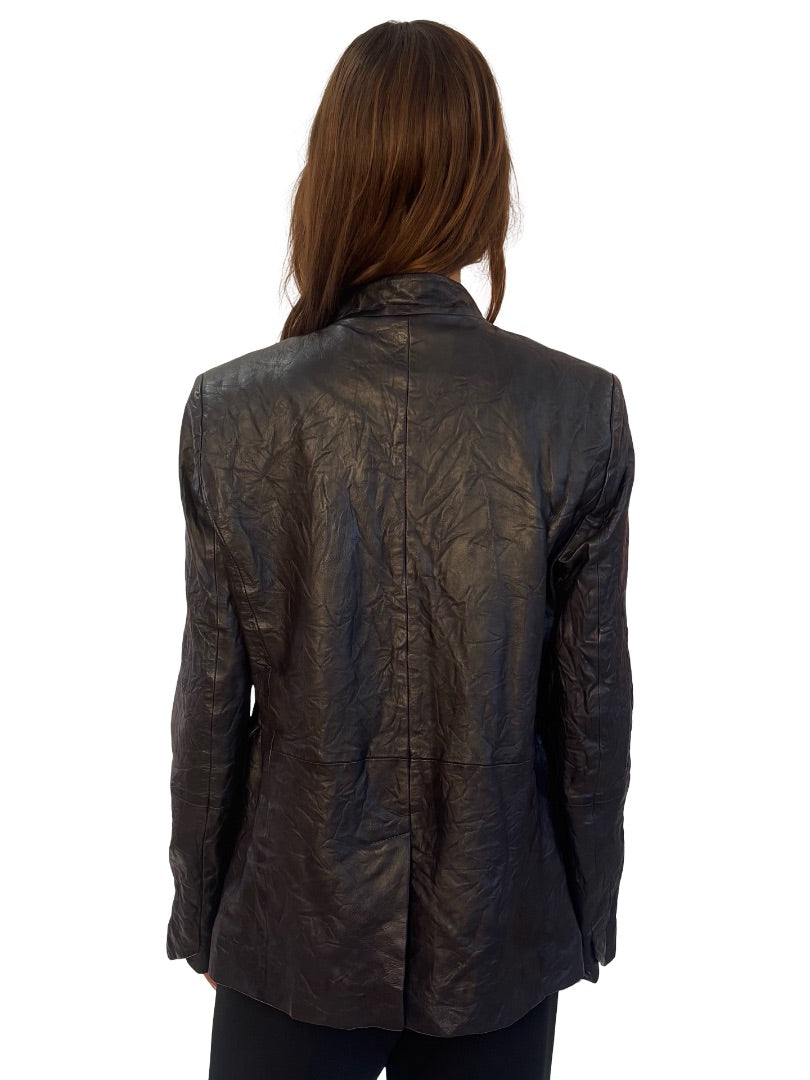 Zadig & Voltaire Grey Crinkled Lamb Leather Blazer. Size: 36