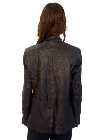 Zadig & Voltaire Grey Crinkled Lamb Leather Blazer. Size: 36