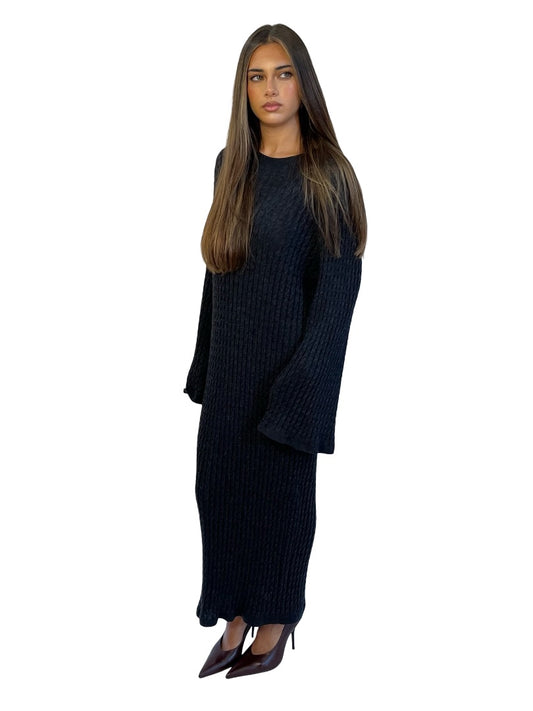 Toteme Charcoal Cable Knit Wool Dress. Size: XXS