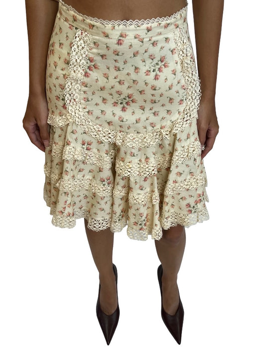 Zimmermann Cream Rose Print Layered Skirt. Size: 1