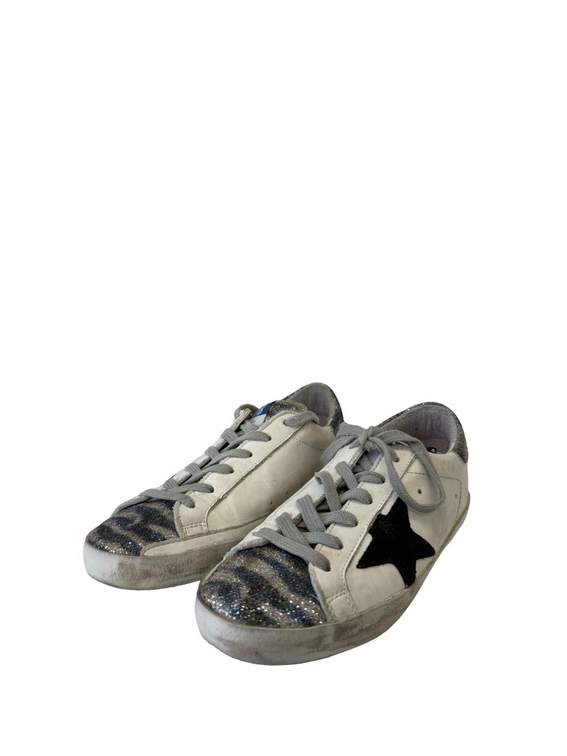Golden Goose White Star Glitter Sneakers. Size: 36