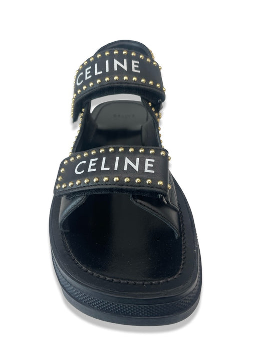 Celine Black Leather Studded Sandal. Size: 38