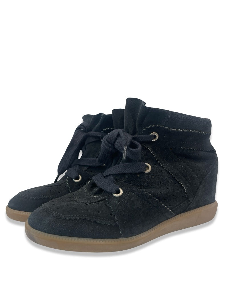 Isabel Marant Black Bobby Suede Wedge Sneakers. Size: 40