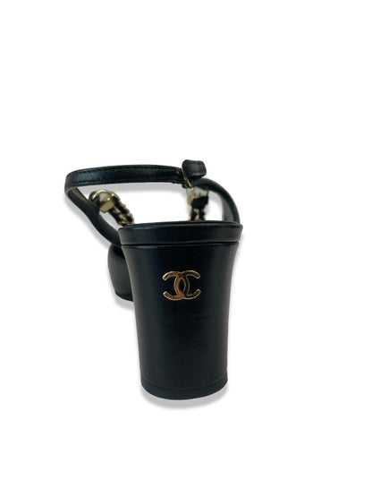 Chanel Black Slingback Heels W Chain. Size: 38.5 C