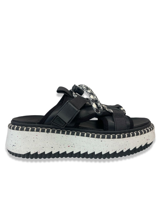 Chloe Black/White Leather 'Lilli' Platform Rope Sandals. Size: 39