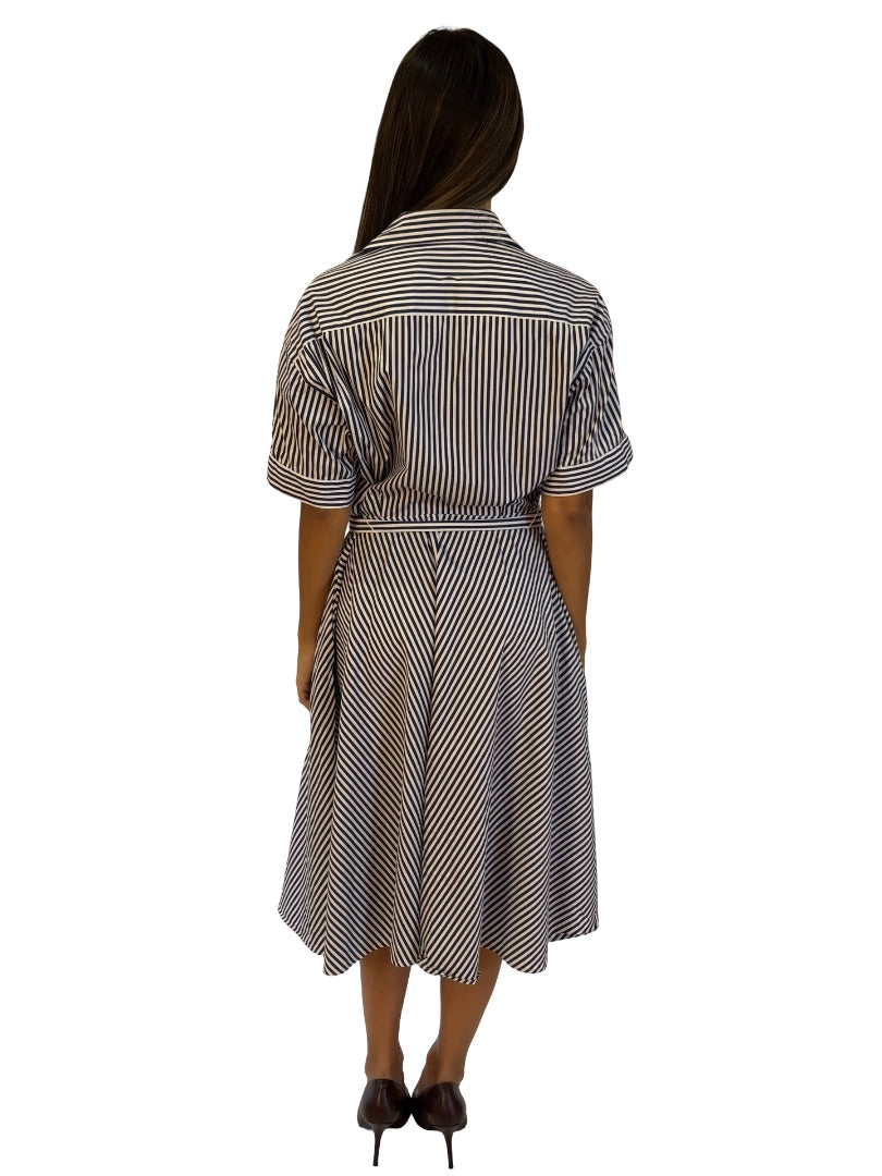Ralph Lauren Navy / White Striped Cotton Midi Shirt Dress. Size: 6