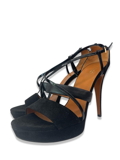 Gucci Black Suede Platform Heel w/ Patent Strap. Size: 40