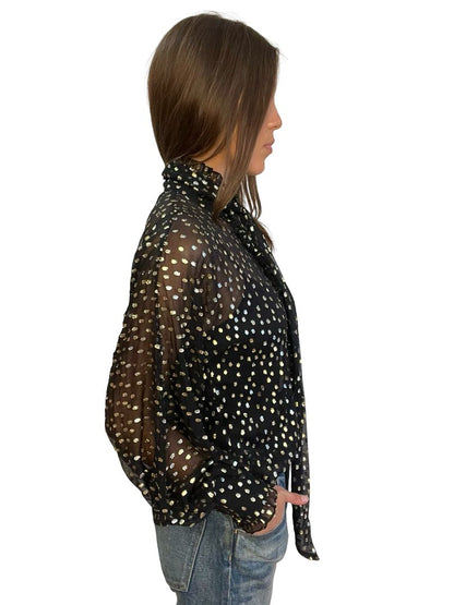 Zimmermann Black / Gold Lurex Spot Blouse. Size: 0