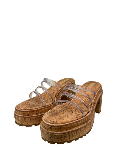 Cult Gaia Tan Cork 'Sev' Clear Four Band Platform Sandals. Size: 39