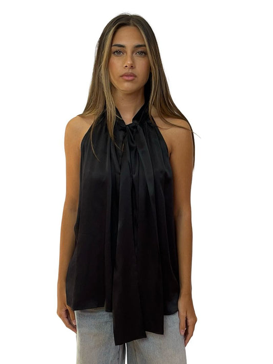 Husk Black Silk Sleeveless Top w/ Neck Tie. Size: 10