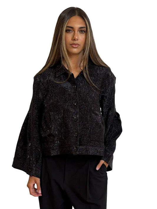 Rabens Saloner Black Metallic Glimmer Jacket. Size: S