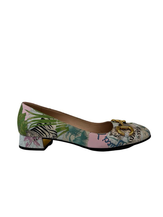 Gucci Floral Print Horsebit Heeled Flats. Size: 39