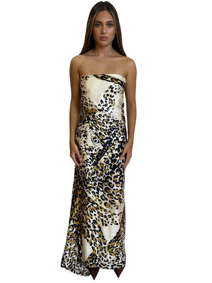 Carla Zampatti Neutrals Abstract Leopard Print Sleeveless Dress. Size: 6