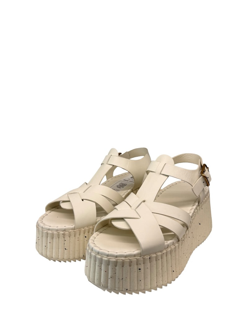 Chloe White Nama 80 Leather Platform Sandals. Size: 40