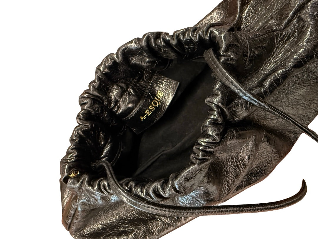 A-Esque Black Metallic Leather Crossbody / Clutch Bag.