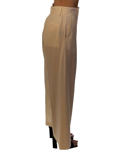 MSGM Cream Straight Leg Pleated Pants. Size: 40