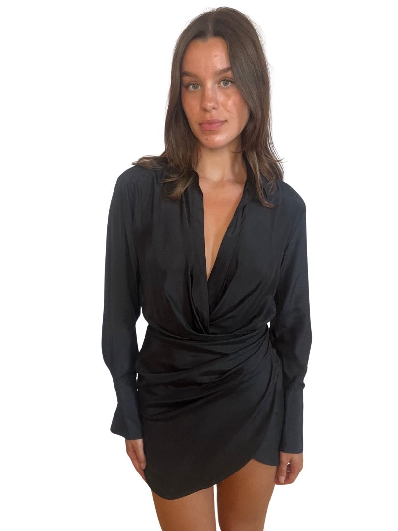 Gauge 81 Black Long Sleeve Silk Wrap Dress. Size: XS
