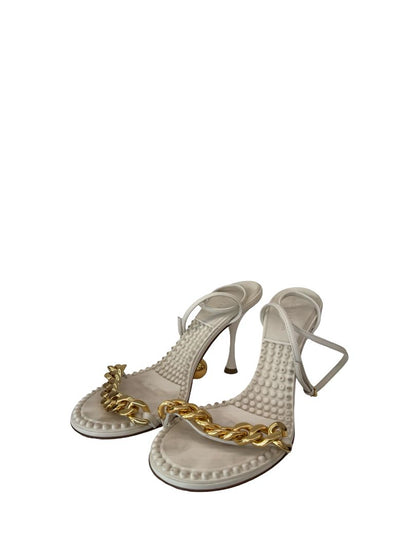 Bottega Veneta White Ball & Chain Sandal Heels. Size: 39
