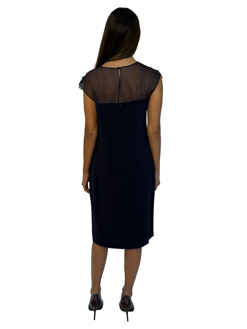 MaxMara Studio Navy Sheer Collar Dress. Size: 10