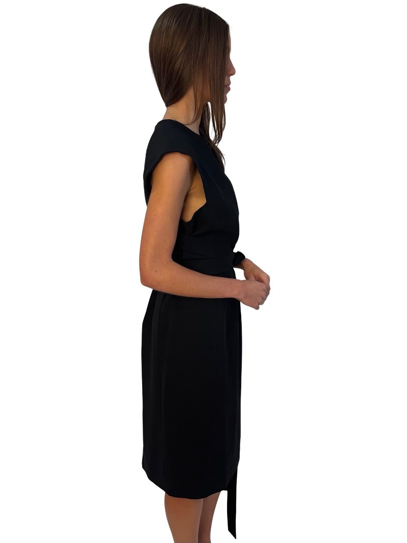 Carla Zampatti Black Sleeveless Dress w/ Waist Tie. Size: 12