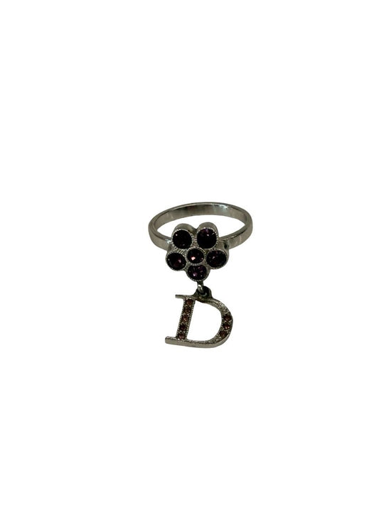 Dior Silver Ring w/ Purple Gem Flower. Size: 5