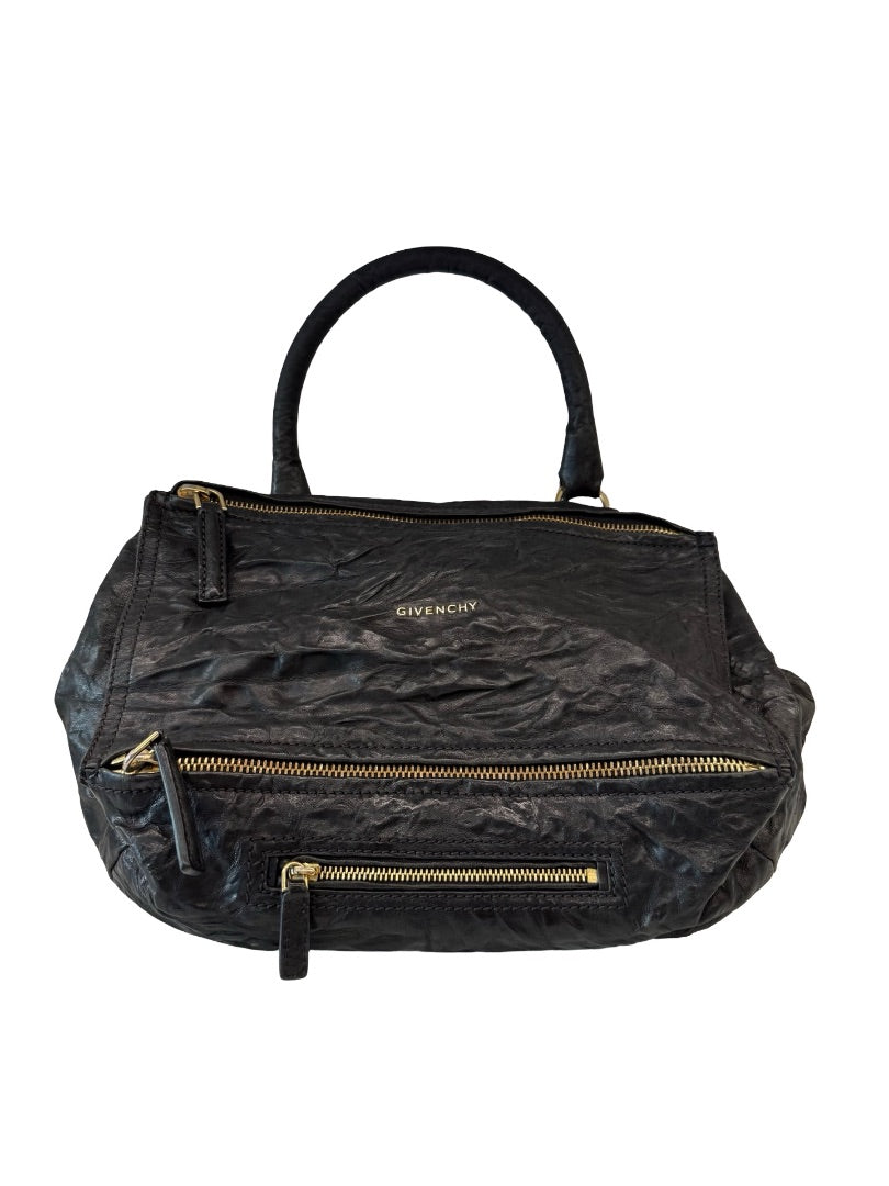 Givenchy Black Crinkled Leather Pandora Handbag.