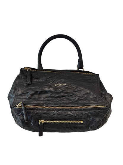 Givenchy Black Crinkled Leather Pandora Handbag.