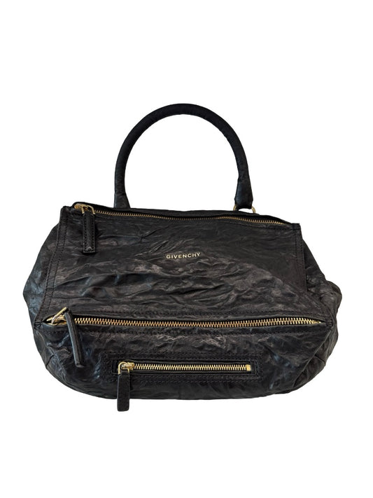Givenchy Black Crinkled Leather Pandora Handbag.