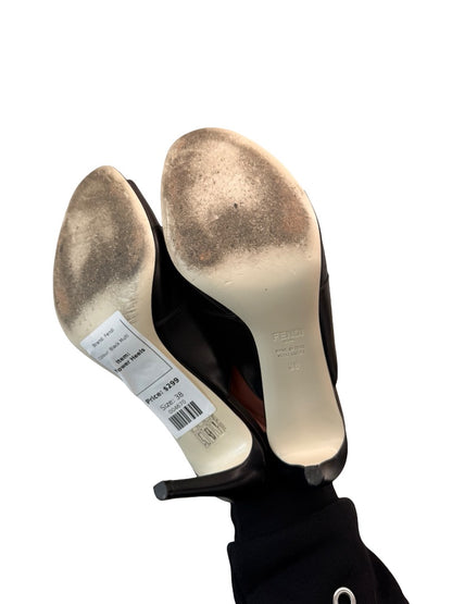 Fendi Black Leather 'Flowerland' Applique Mules. Size: 38