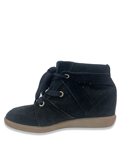 Isabel Marant Black Bobby Suede Wedge Sneakers. Size: 40