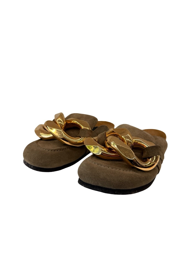 JW Anderson Khaki Suede Chain Mules. Size: 37