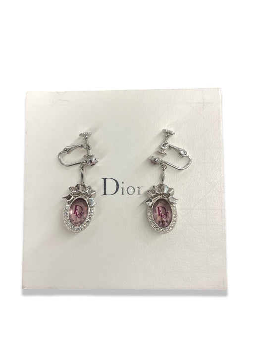 Christian Dior Silver/Pink Oval Clip On Earrings.