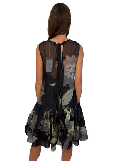 Lee Mathews Black/Sage Silk Printed 'Sonja' Dress. Size: 1