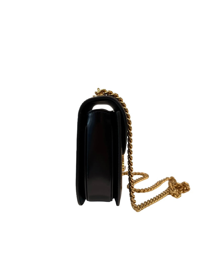 Celine Black Leather 'Clea Besace Triomphe' Flap Bag.