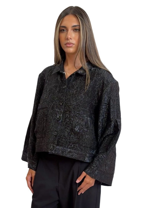 Rabens Saloner Black Metallic Glimmer Jacket. Size: S
