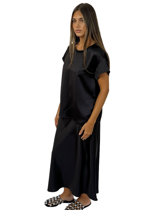 Veronika Maine Black Satin Top/Skirt Set. Size: 6