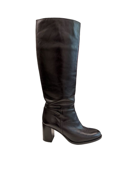 Husk Black Leather Knee High Boots. Size: 38