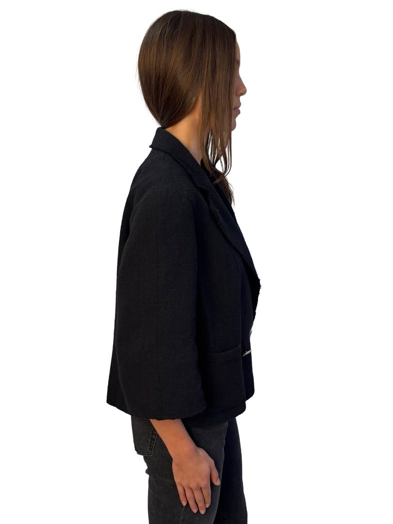 Chanel Black Double Breasted Tweed Jacket W Emblem. Size: 50