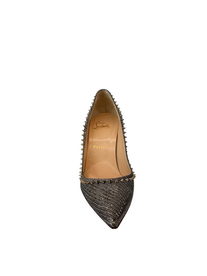 Christian Louboutin Silver Anjalina 100 Glitter Studded Pumps. Size: 38