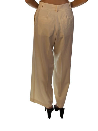 MSGM Cream Straight Leg Pleated Pants. Size: 40