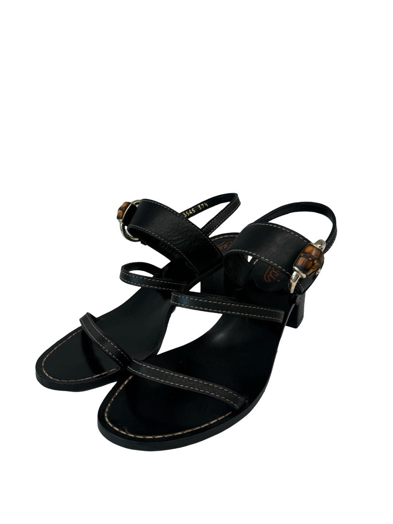 Gucci Black Bamboo Buckle Leather Slingback Block Heels. Size: 37.5